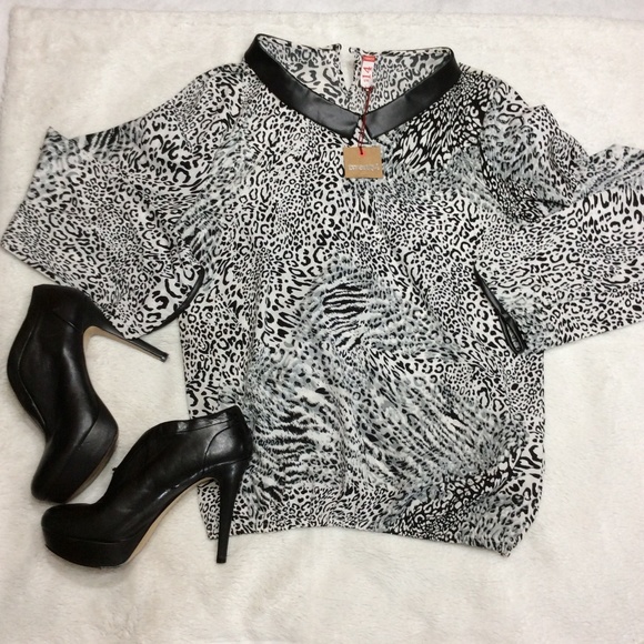 Twenty 4 Black & White Cheetah Print Blouse Sz 14 - Picture 2 of 8